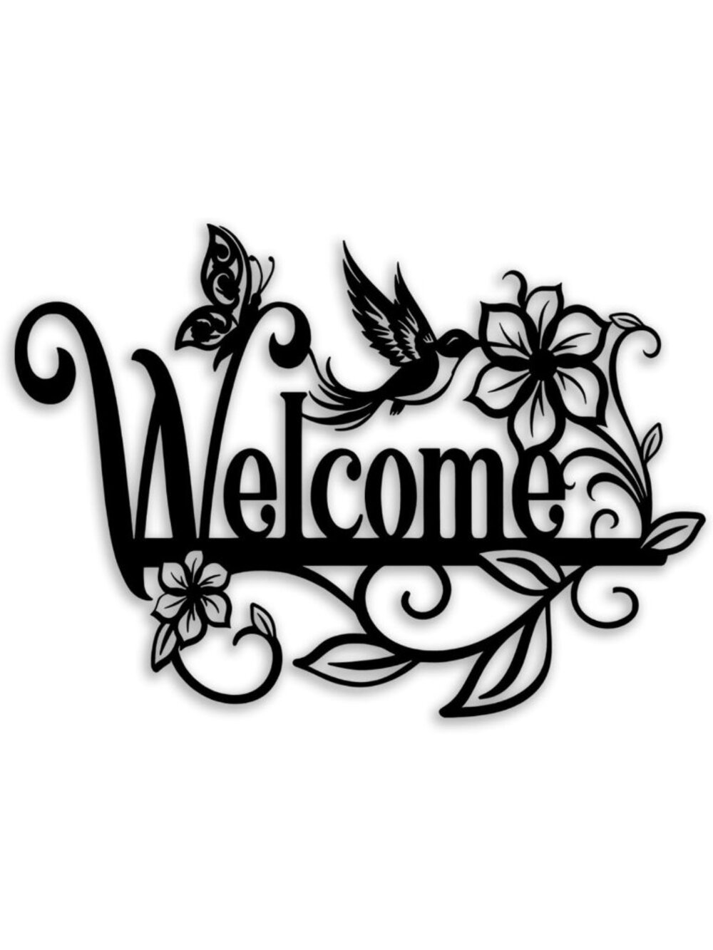 Flower Butterfly Welcome Sign Metal Wall Art - Home & Garden Decor for Living